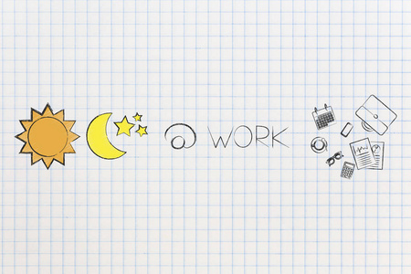工作转移概念说明 太阳和月亮图标在业务对象和工作标题旁边