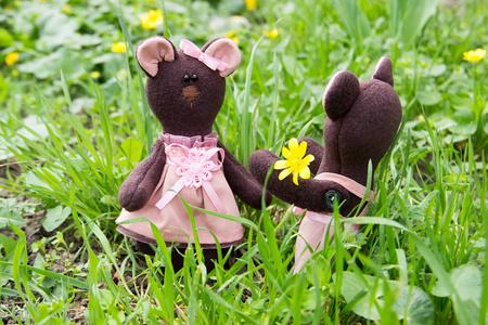 泰迪熊给花泰迪熊女孩在花园里