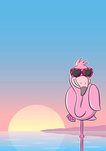 矢量图的卡通火烈鸟带着太阳眼镜