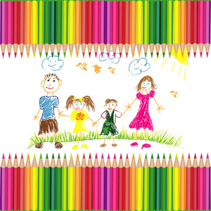 国内儿童绘画儿童绘画幸福的家庭照片