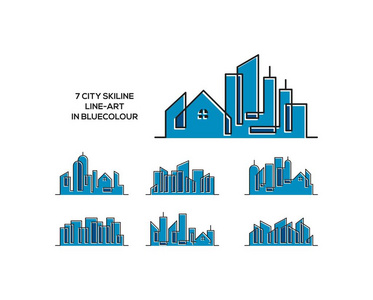 城市天际线艺术蓝色颜色向量中设置