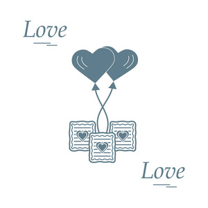 爱情符号可爱矢量插画 心空气气球图标