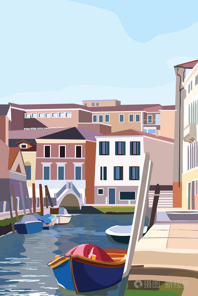 风景老街道意大利泻湖.矢量图