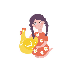 家养的鸟扁少女抱鸡家养鸟照片