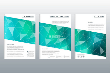 小册子 传单 封面杂志在 A4 大小的业务模板集。结构的 Dna 分子和神经元。几何抽象背景。医疗 科学 技术。可缩放矢