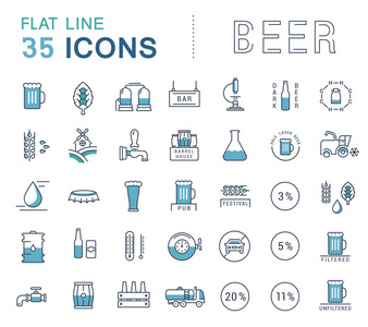 向量集的线图标啤酒
