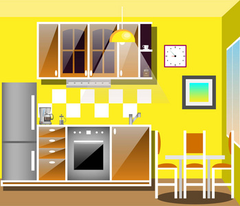 现代厨房室内与家具