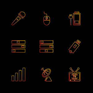 计算机数字设备和小工具按钮集平面样式图标