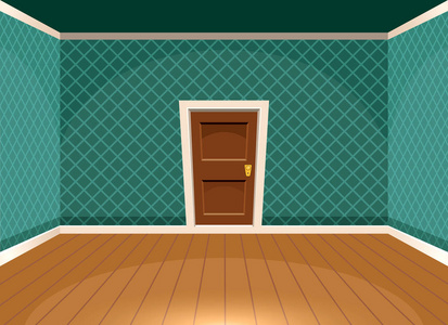 穿过一扇门办公场所角落有白色的墙壁, 混凝土地板