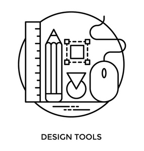 具有绘画工具的几何形状和硬件设备, 用于设计工具的图标