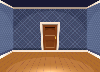 卡通空荡荡的房间有一扇门的复古风格照片