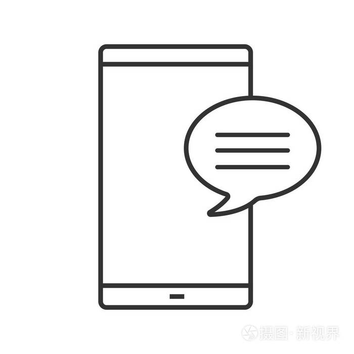 智能手机与语音气泡线性图标.细线插图.短信, 通知, 留言.在线聊天.