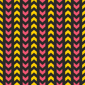 平铺矢量模式黑色背景上的黄色和粉红色箭头