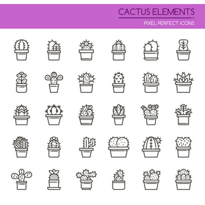 仙人掌元素 细线和像素完美图标