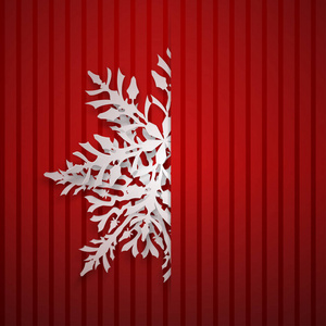 圣诞插图与白色的大雪花突出从切割的条纹背景红色的颜色