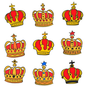 无缝图案手绘皇冠涂鸦图标. 手绘黑色素描. 签名卡通符号. 装饰元素.