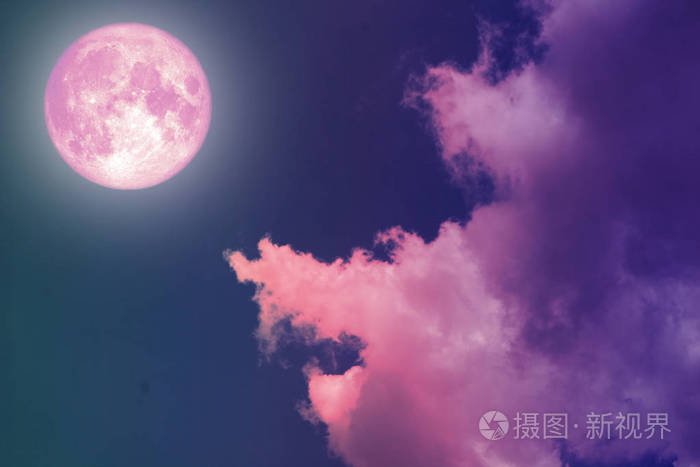 超级全粉红色的月亮背面剪影五颜六色的天空这个形象的元素由nasa提供
