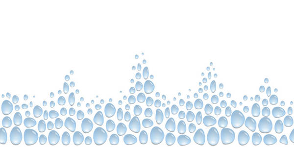 水平底装饰用水滴, 背景以蓝色水斑点, 矢量墙纸, 边界