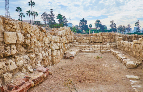亚历山大拥有保留的罗马礼堂埃及 Dikka 遗址考古遗址的演讲厅