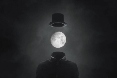 超现实主义图片人与帽子月亮面孔