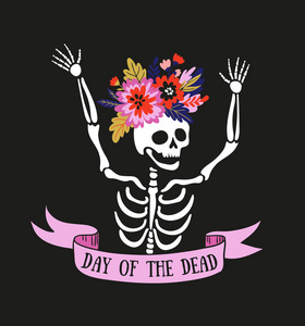 死党邀请海报到死党的天.dea 穆埃尔托斯卡与骨架.有趣的假期背景照片