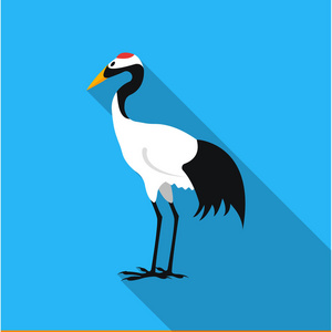 丹顶鹤在白色背景上孤立的平面样式的图标。日本象征股票矢量图