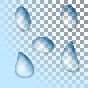 中蓝颜色透明水滴一套。矢量图