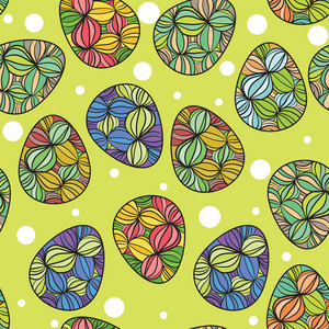 无缝模式与彩色复活节鸡蛋上绿色
