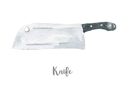 厨房刀插图。白色背景上的手画的水彩
