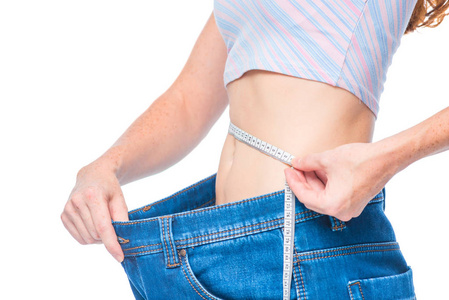 腰部减肥，胃特写后测量