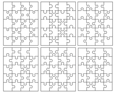 向量例证六不同的白色拼图, 分开的片断