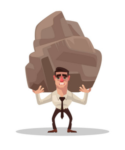 大石斑鱼拿着大石头商人办公室工人字符.矢量平面卡通插画照片