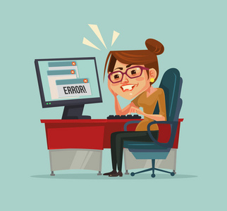 沮丧的办公室工作者女人性格.矢量平面卡通插画照片