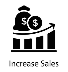 上升条形图与箭头 havig 美元麻袋象征着增加销售额