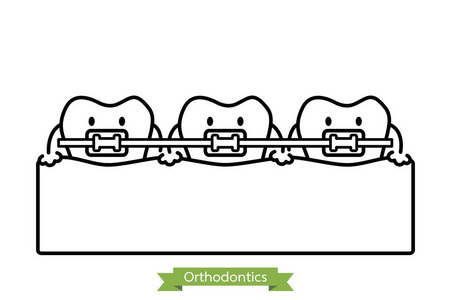 牙科正畸治疗卡通矢量轮廓样式