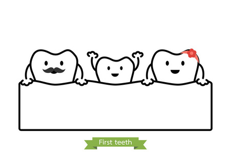 有趣的家庭乳牙第一牙概念卡通矢量轮廓样式