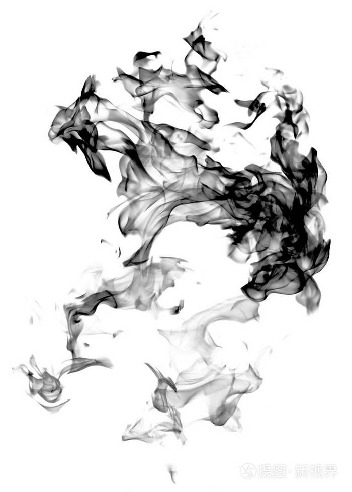 黑色烟雾在白色背景抽象