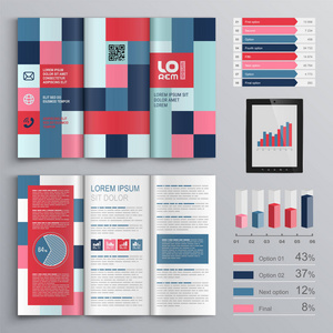 商业小册子模板设计与颜色正方形。封面布局和信息