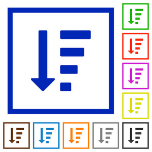 降序排序的列表模式平面框架的图标
