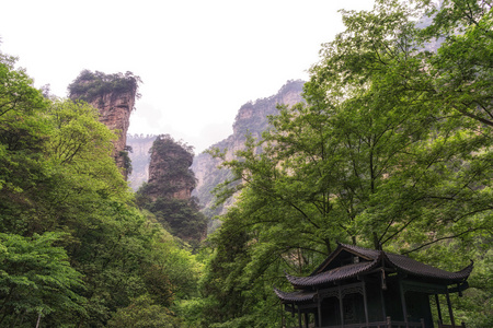 寺庙屋顶在 yangjiajie 之下