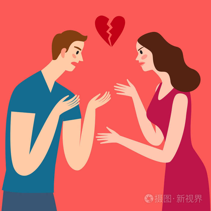 一对夫妇吵架.男人和女人喊.卡通插图为您设计