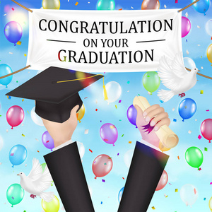 祝贺毕业横幅和文凭, 帽子