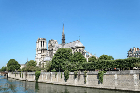 巴黎圣母院在法国巴黎塞纳河上观看