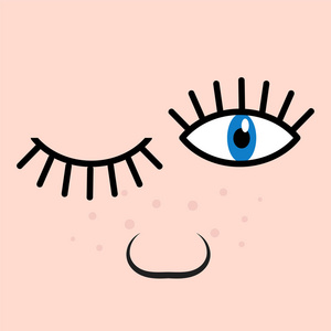 眼睛涂鸦和鼻子手画.睁开眼睛眨眨眼.股票矢量图照片