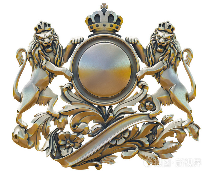 金铜锈老徽章与狮子