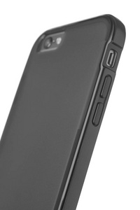智能手机在黑色塑料保护壳后视图
