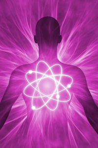 量子头在瑜伽体式和冥想的人体轮廓照片