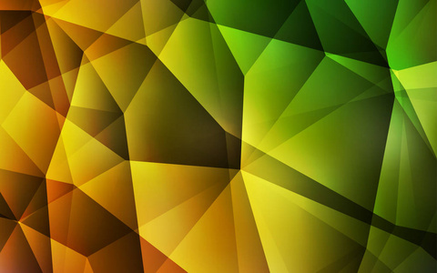 深绿色, 黄色矢量抽象多边形背景。优雅明亮的多边形插图与渐变。一个全新的设计为您的传单
