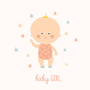 可爱的小女孩站着.金发的学步女孩.