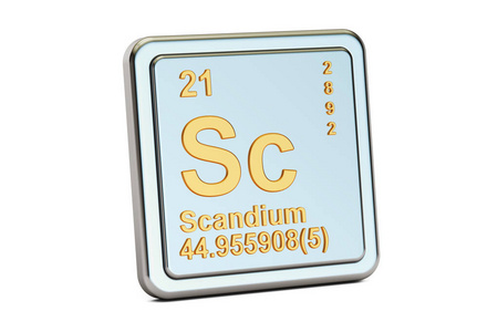 钪 Sc，化学元素符号。3d 渲染
